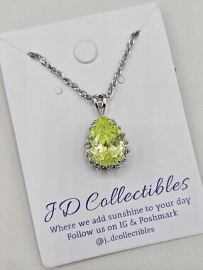 Swarovski Crystal Elements Silver Teardrop Necklace Lime Green 18 - 20 inch Prom